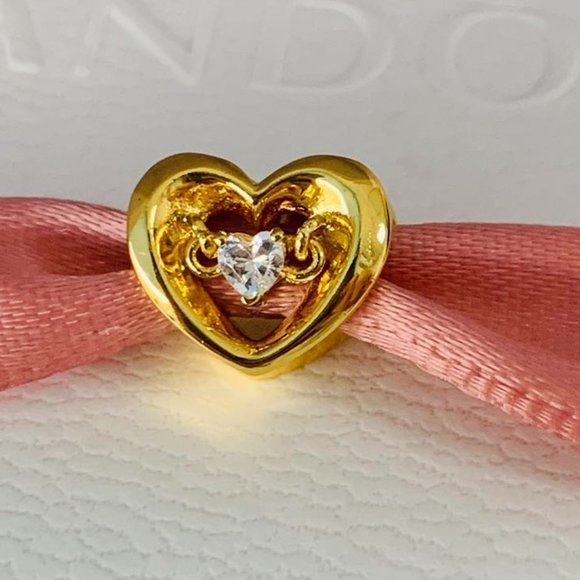 Pandora Radiant Heart & Floating Stone Charm  power of love Pendant Gold - Picture 2 of 6